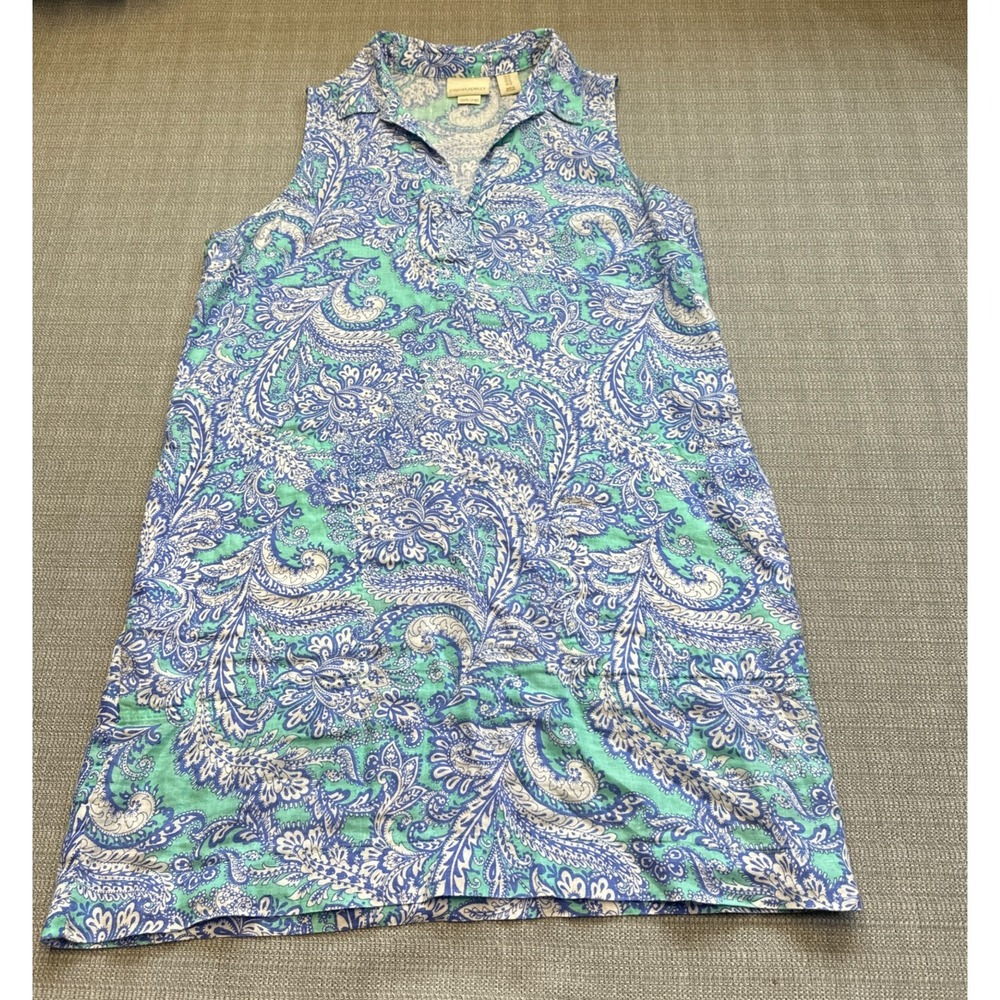 Cynthia Rowley Linen Paisley Shift Dress size 12 Coastal Sleeveless Resort